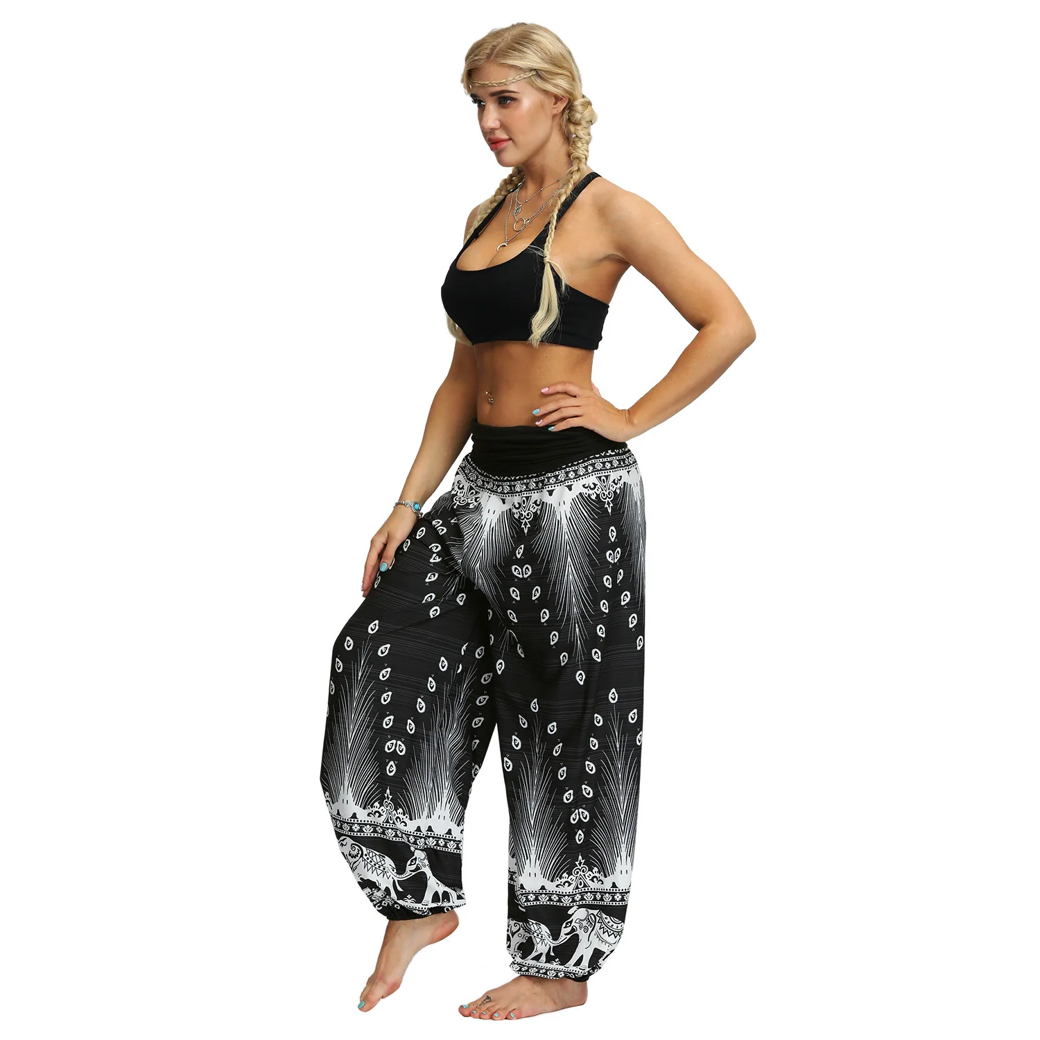 

Men Women Baggy Pants Casual Loose High Waist Thai Style Hippy Bohemian Aladdin Pants For Festival