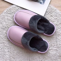 high quality genuine leather home shoes for womens winter indoor fur slides ladies plush slippers 2021 fashion