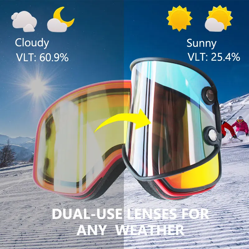 Лыжные очки 2020 2 в 1 с магнитными линзами двойного назначения для ночного катания