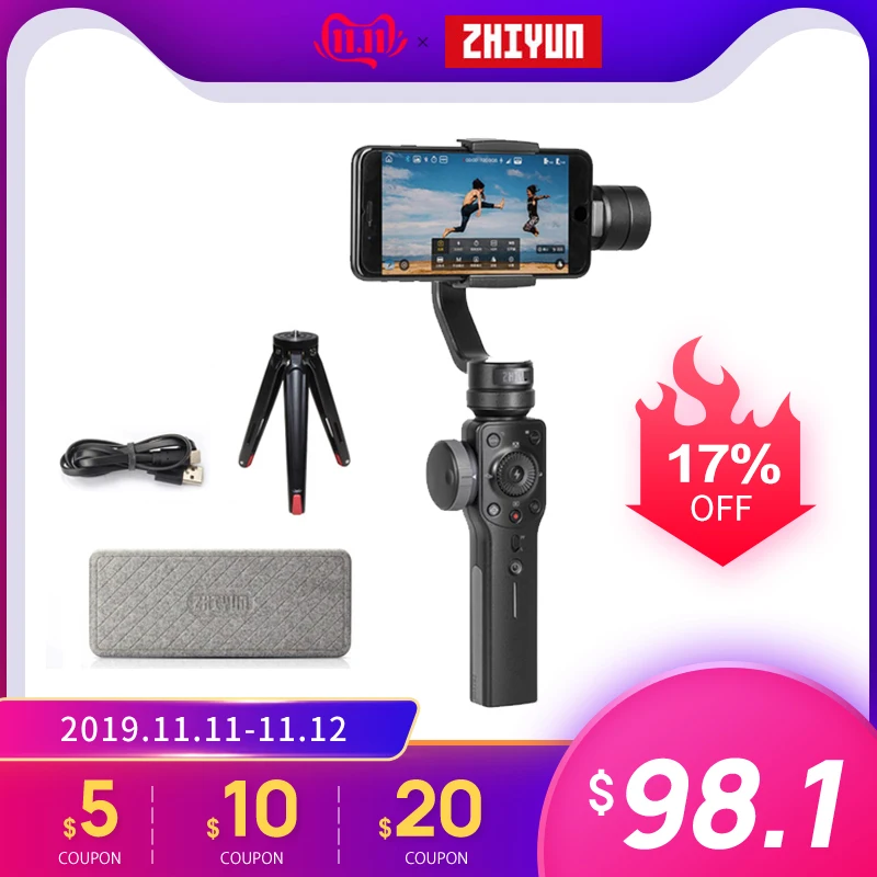 Zhiyun Smooth 4 карданных гидростабилизатор на шарнирном замке с 3 стабилизатор для переносного телефона для iPhone X 8 Xiaomi Gopro 7 5 экшн-камеры samsung S10