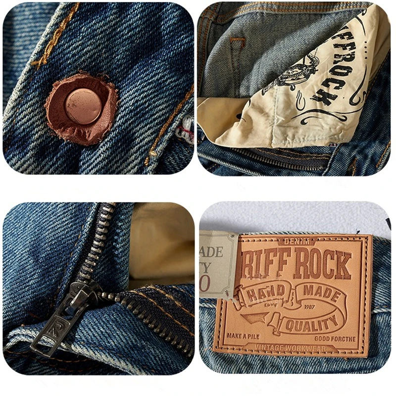 Vintage Jeans Men 's American Casual 3D Fit Stand Cut Distressed Straight -Leg Trousers