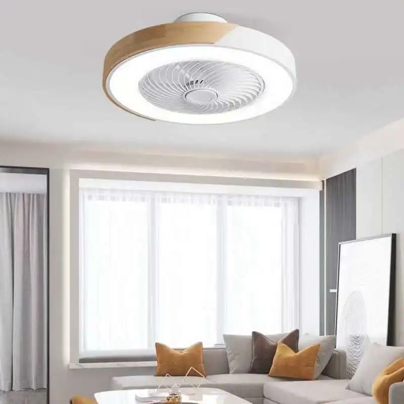 

LED lamp with fan intelligent, dining room bedroom ceiling fan lamp, silent invisible blade remote control + app control