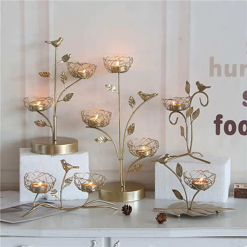 

Nordic Iron Golden Bird Aroma Candle Holders Christmas Tree Candlesticks Tea Light Holder Dinner Bar Party Wedding Decoration
