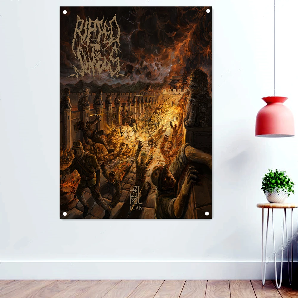 

LUAN Scary Dark Art Flags Retro Wall Hanging Cloth Rock Band Death Metal Music Posters Skull Tattoo Banners Interior Decoration