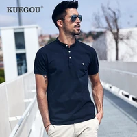 kuegou clothing mens polo shirts short sleeve fashion embroidery for men 2021 summer high quality slim top plus size 3383