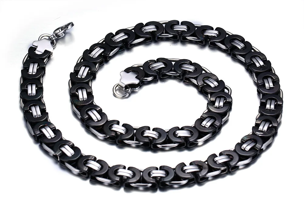 

QWC VBB14 stainless steel ip gold man 11mm wide 2 color Magnet stone steel color 95cm big chain for punk style