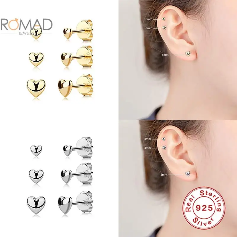 

Серьги-гвоздики ROMAD в форме сердца из серебра 925 пробы, 2/3/4 мм