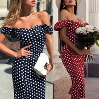 fashion women polka dot off shoulder dress boho slim dresses summer beach sundress 2021