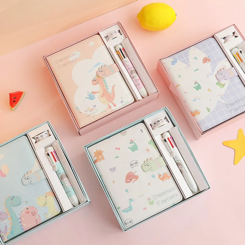 

Cute Cartoon Illustration Student Planner PU Notebook Tape Pen Stationery Set Diary Scrapbook Portable Traveler Journal Notebook