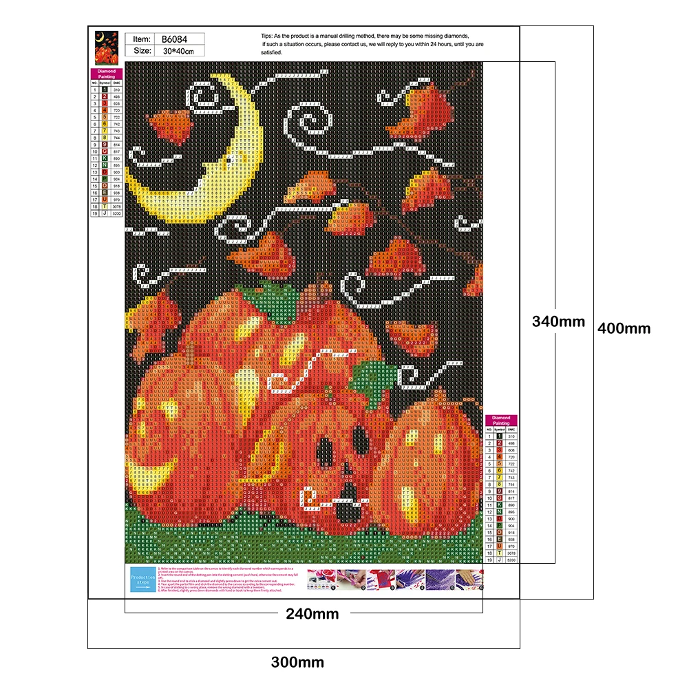 5D Full Round Drill Diamond Painting Halloween Jack O Lantern Mosaic Kit Rhinestone Drawing Picture Home Decor Wall Art Crafts | Дом и сад