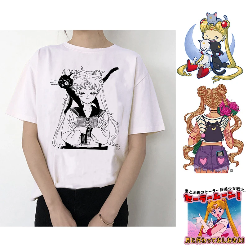 Sailor Moon 90s забавная футболка кофта с капюшоном футболка Эстетическая кошка аниме Женская Милая футболка Kawaii тройники мода Ullzang
