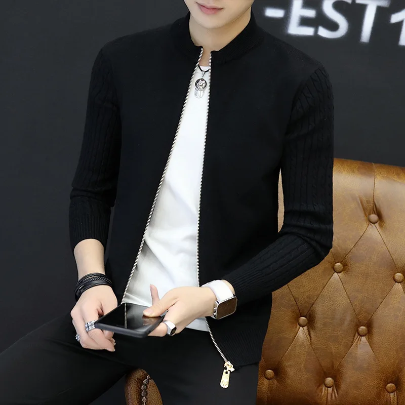 Мужской свитер с воротником высококачественный Модный корейский приталенный