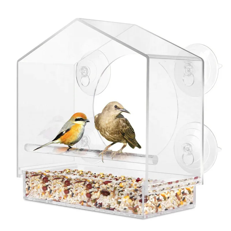 

VOGVIGO Transparent Bird Feeder Window Viewing Bird Feeder Hotel Table Seed with Suckers Birds Hanging Birds Cage