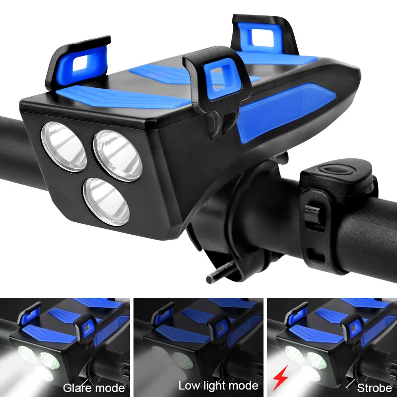 

Bicycle Front Light 4000mAh Multi-function 4 in 1 USB Rechargeable T6 LED Bike Headlight Horn Phone Holder Power Bank Bike Light
