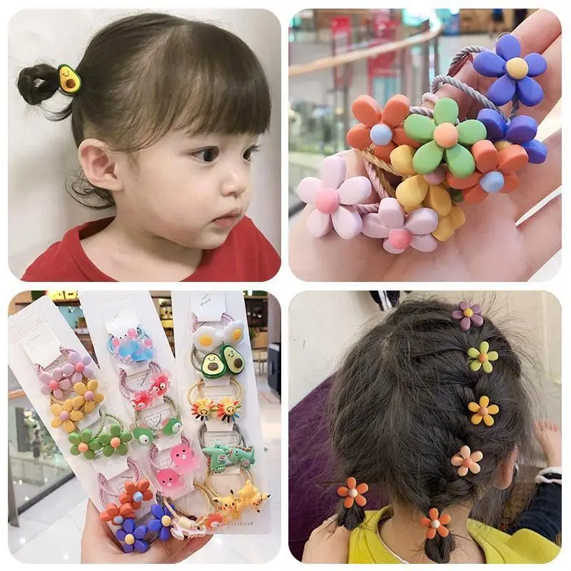 

10Pcs/Set Children Cute Cartoon Flower Fruit Rubber Bands Girl Sweet Princess Elastic Hair Bands Scrunchies Kid Hair Accessories