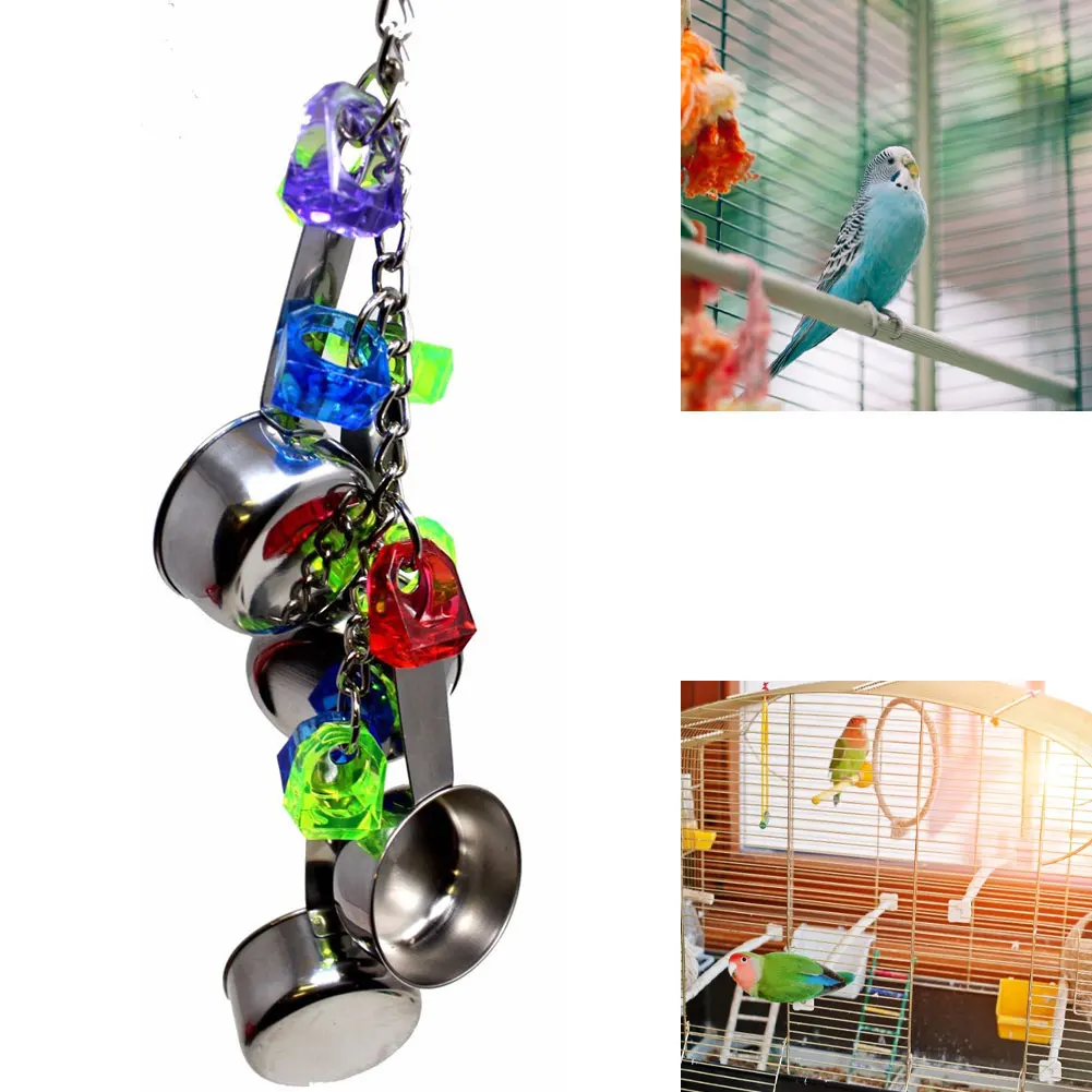 

Bird Toys Swing Parrot Cage Spoon Bell Hanging Climb Pet Parrot Toys Cockatiel Parakeet African Grey Bird Bites Chew Sound Toys