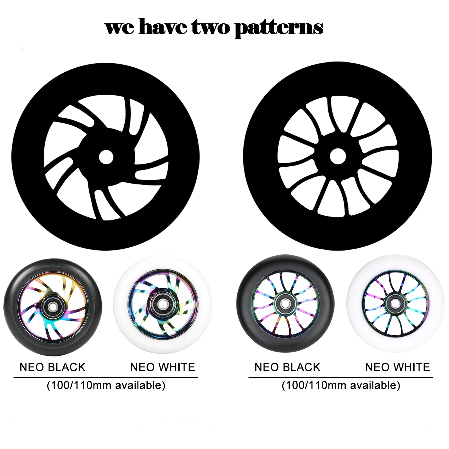 

Complete 2pcs 100mm Pro Stunt Scooter wheels Replacement Wheels with ABEC-9 Bearing -Neo Chrome