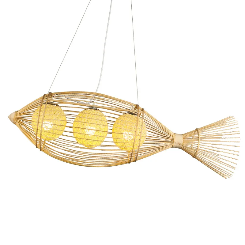 В японском стиле бамбуковое плетеная люстра в форме рыбы чайная комната горячий