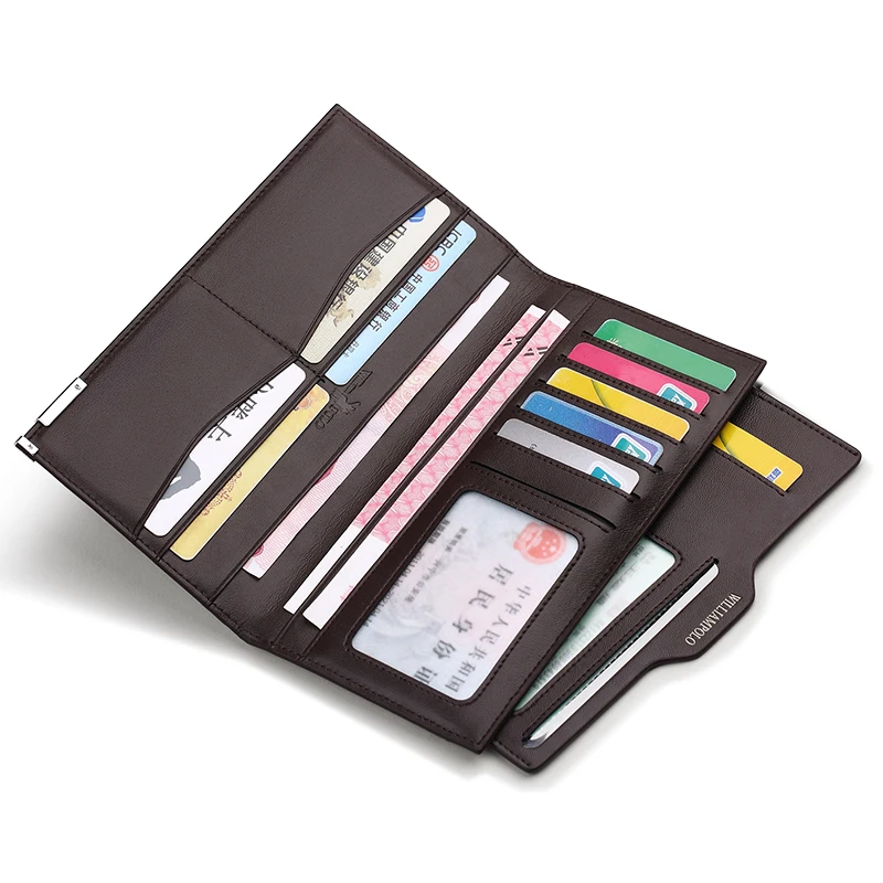 Бумажник поло WILLIAM мужской длинный тонкий кожаный кошелек с противоугонной