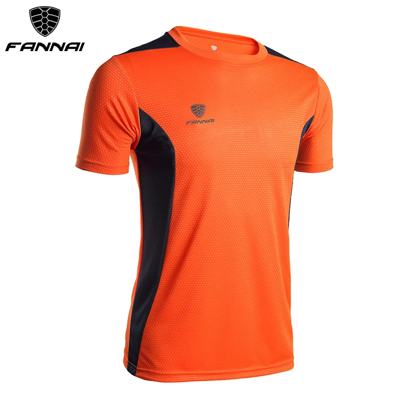 FN024Orange FANNAI Мужская футболка, спортивные топы, футболки, быстросохнущая футболка для фитнеса, спортзала, мужские футболки для бега, Майки с коротким рукавом, спортивная одежда для тренировок - Цвет: FN024Orange