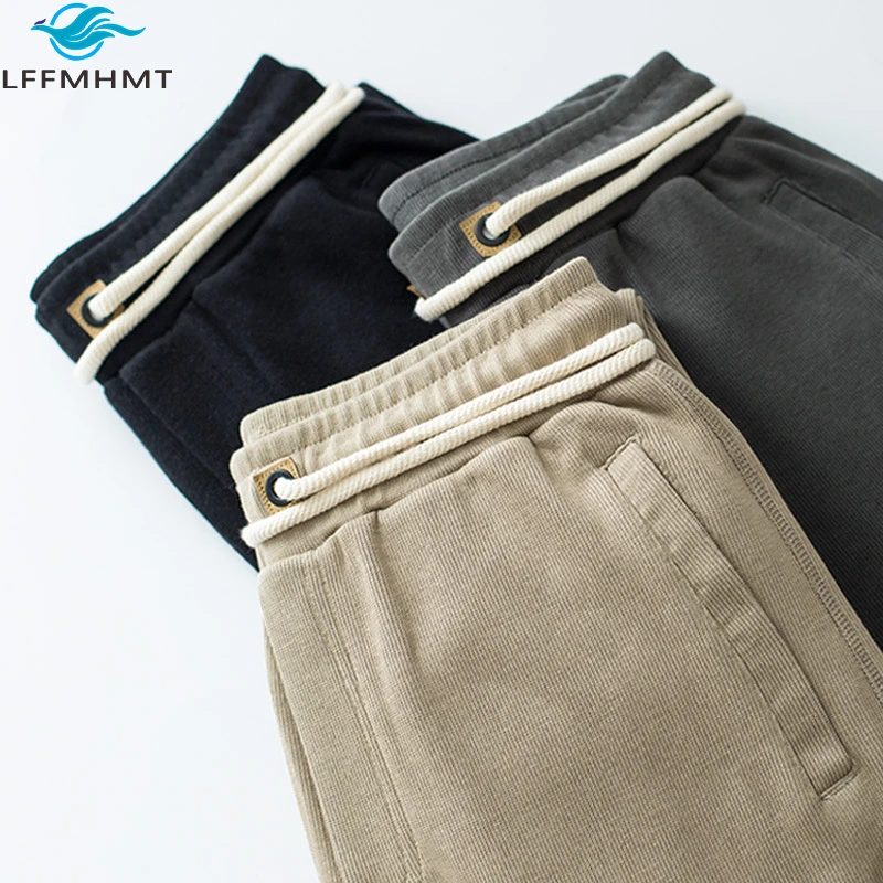 

Men Hot Summer Fashion Thin Ankle Length Casual Cotton Pants Japan Simple Basic Style Elastic Waist Solid Color Knitted Trousers