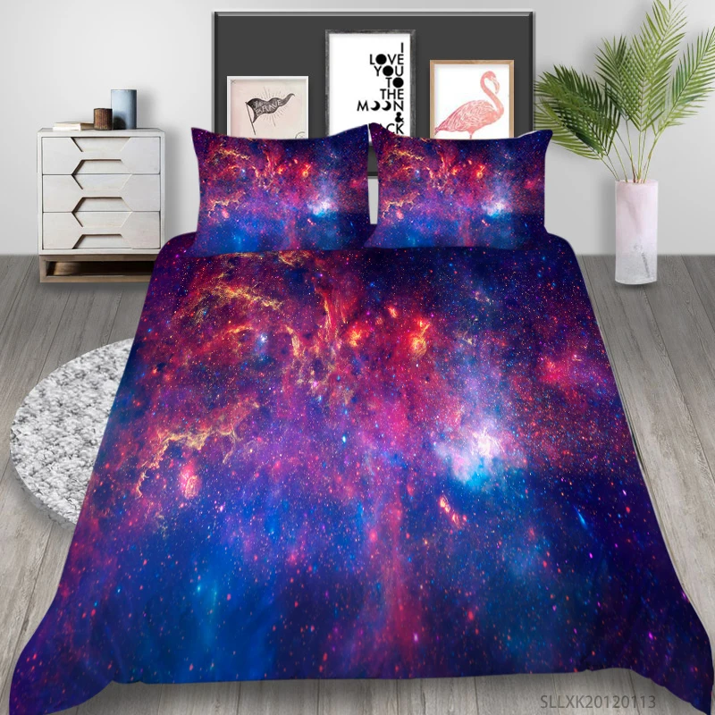 

3D Bedding Set Galaxy Duvet Cover Set Sky Light Printed Luxury Outer Space Polyester Bedclothes Breathable Dropship