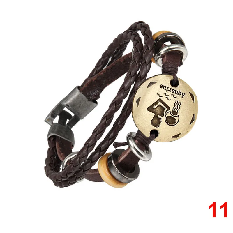 Мужские и женские плетеные браслеты 12 созвездий кожаные со знаками Зодиака