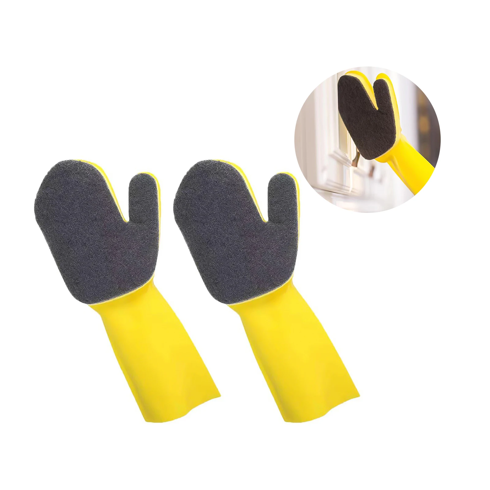 

2pcs Right Hand Latex Cleaning Gloves With Scouring Pad Dish Washing Multifunctional Household Reusable Cleaning Sponge Glove