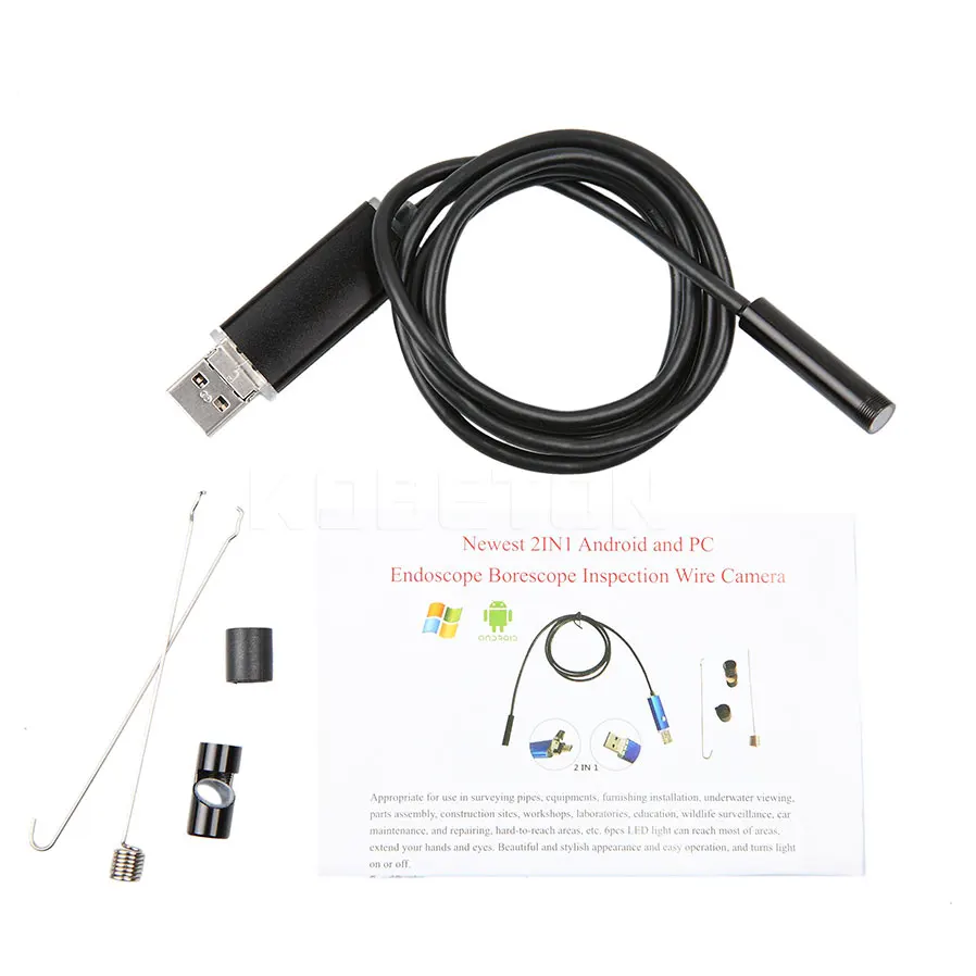 1m 2M 5m 7mm Endoscope Camera Flexible IP67 Waterproof Inspection Borescope for Android PC Notebook 6LEDs Adjustable | Безопасность и