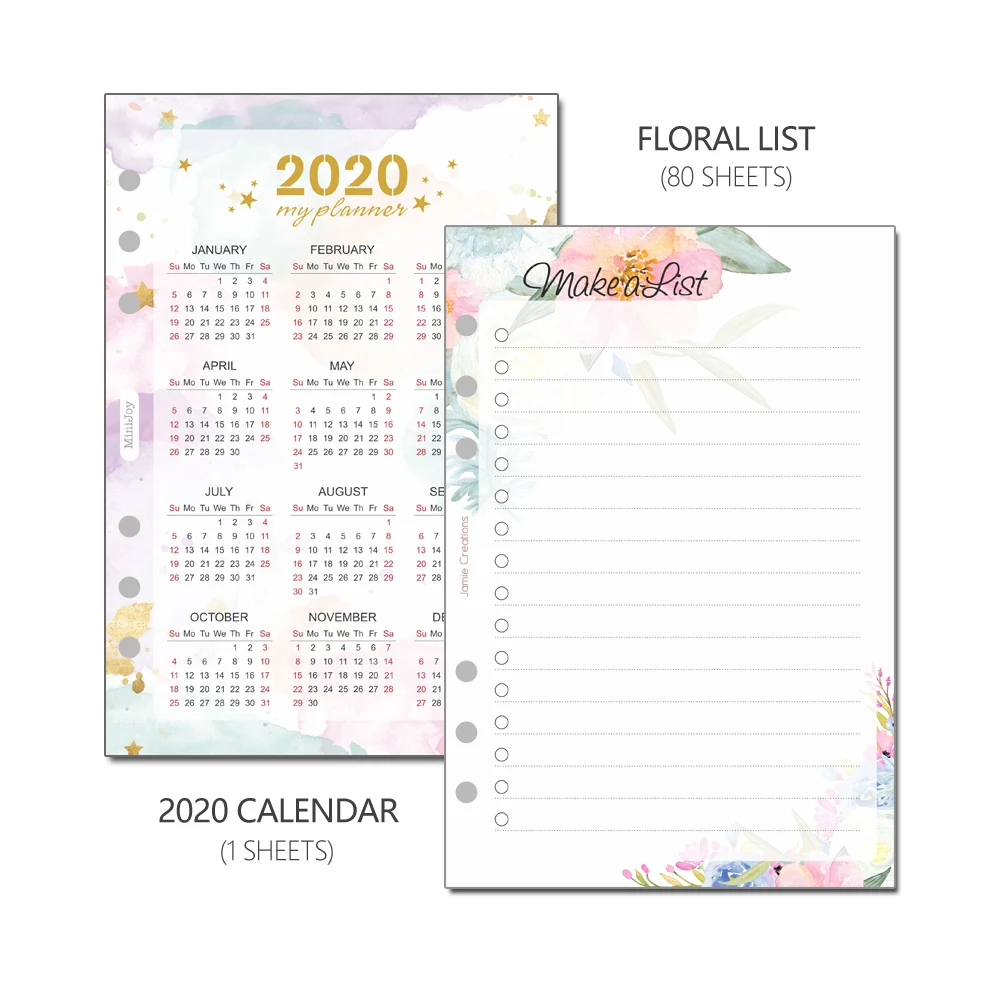 LIST - 80 Sheets MyPretties цветочный список TODO пополнения документы A5 A6 A7 Тетрадь документы для 6 связующего отверстия блокнот-органайзер 40 листов наполнителя работ - Цвет: LIST - 80 Sheets