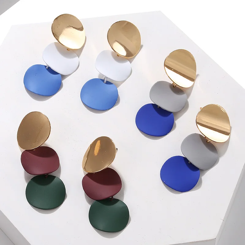 Карамельные цвета неровные геометрические круглые металлические Висячие серьги