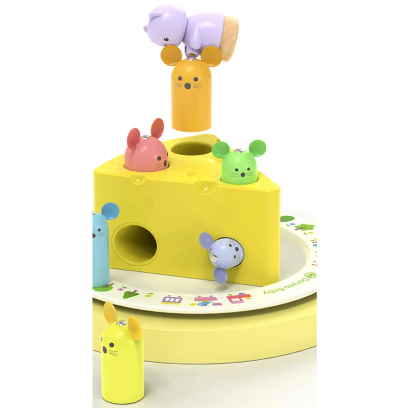 Красочные деревянные строительные блоки для детей дошкольного возраста мышь кот