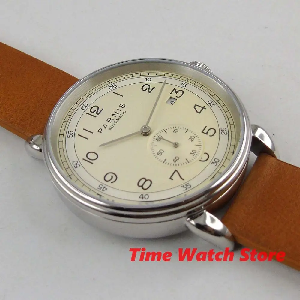 Мужские автоматические часы PARNIS 42 мм водонепроницаемый серебристый чехол с