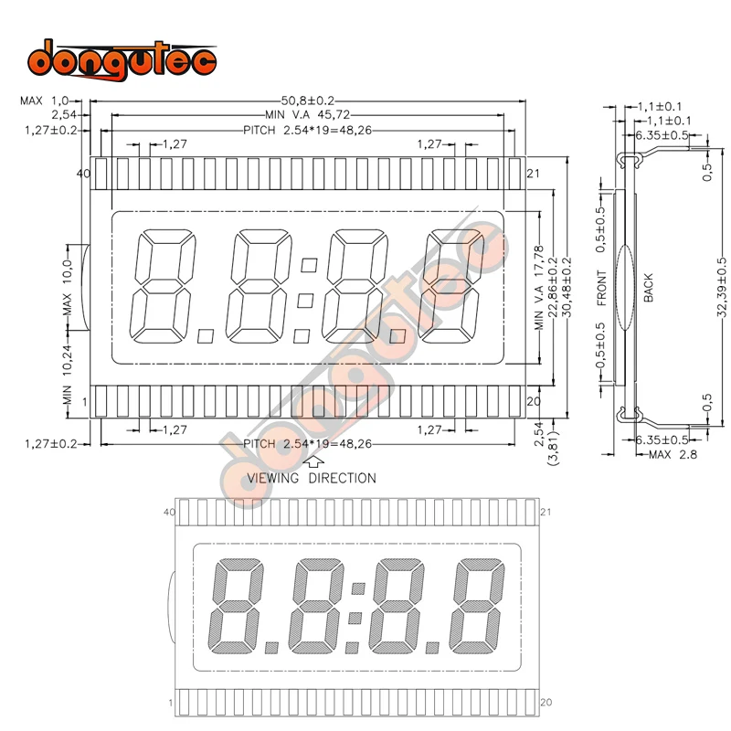 EDC190 40PIN TN позитивный 4-значный сегментный ЖК-дисплей панель 3V цифровые часы-трубка
