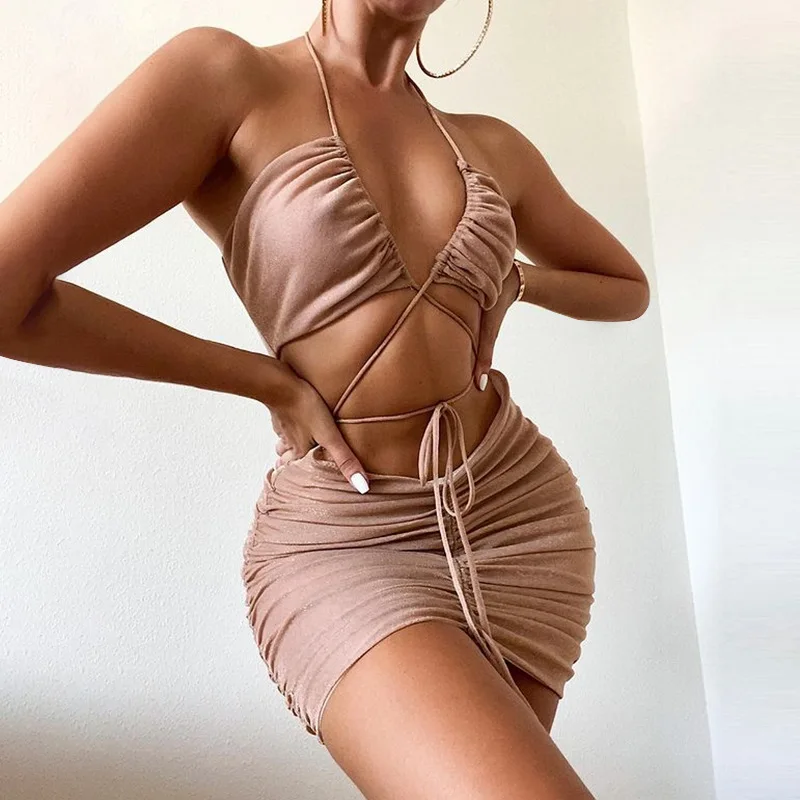 

Summer Sexy Bodycon Dress Halter Women Party Dress 2021 New Arrivals Double Lined Cut Out Dress Celebrity Evening Club Dress