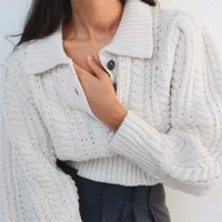 women autumn casual wool sweaters female fashion jewelry button thick knitwear chic ladies short pullover tops