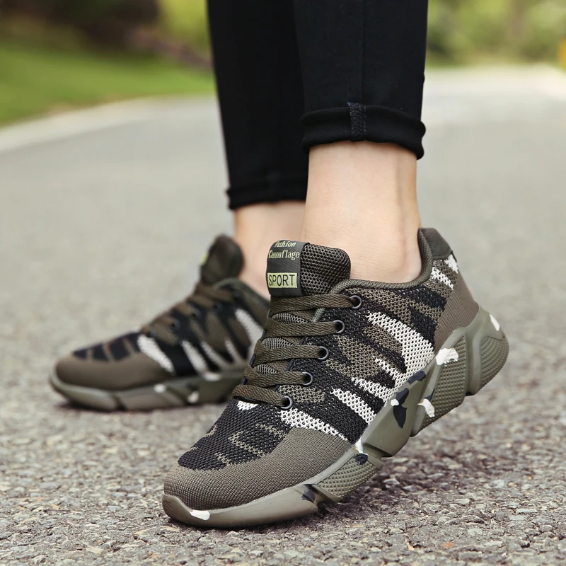 Камуфляжная Женская модная спортивная обувь из сетчатого материала на плоской