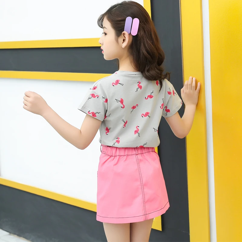 Футболка с коротким рукавом и рисунком фламинго для девочек-подростков розовая