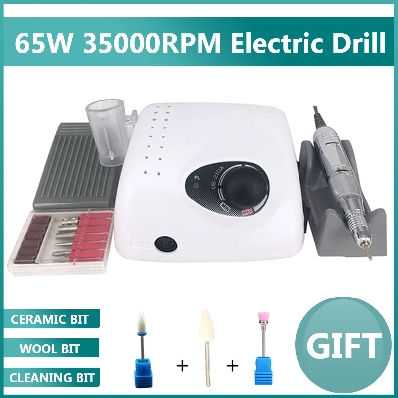 35000 об/мин профессиональный электрический сверлильный станок для ногтей 65 Вт