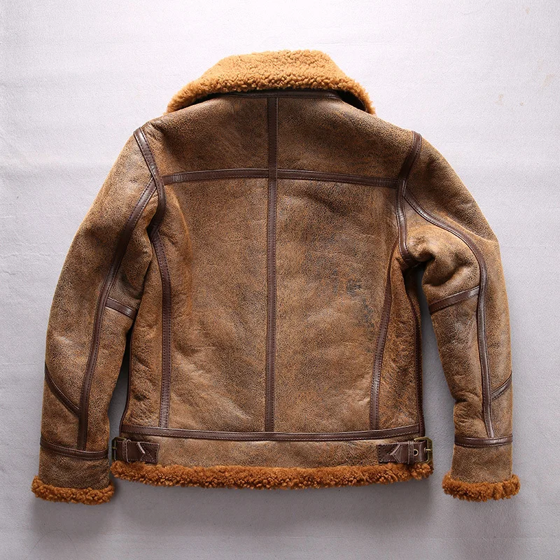 Новинка 2020 Мужская летная куртка из овчины модная кожаная с карманами и