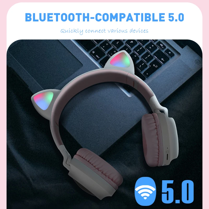Bluetooth-гарнитура Data Frog 5 0 с кошачьими ушками беспроводная светодиодный кой для