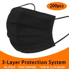 Черные одноразовые хирургические маски на лицо 3 Слои Нетканая маска для полости рта Безопасность дышащий защитный медицинские маски