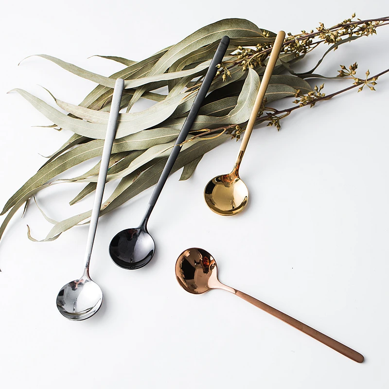 Нержавеющая сталь длинной ручкой круглый суповая ложка золотистый серебристый