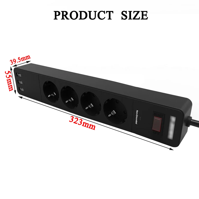 ЕС розетки Штекерный разъем USB Мощность полосы 4AC 3USB Зарядное устройство Порты