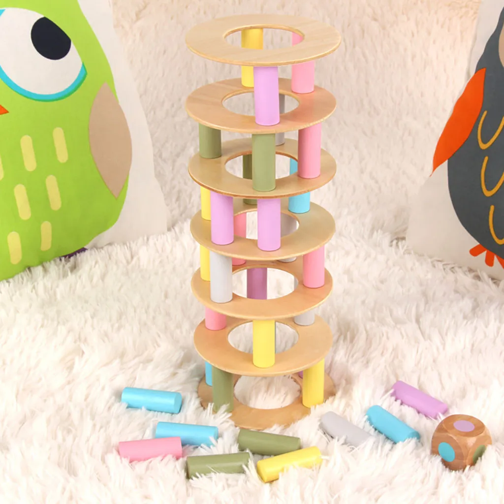 Wooden Stacking Board Game Toy Roller Tower Building Blocks Funny Children | Игрушки и хобби