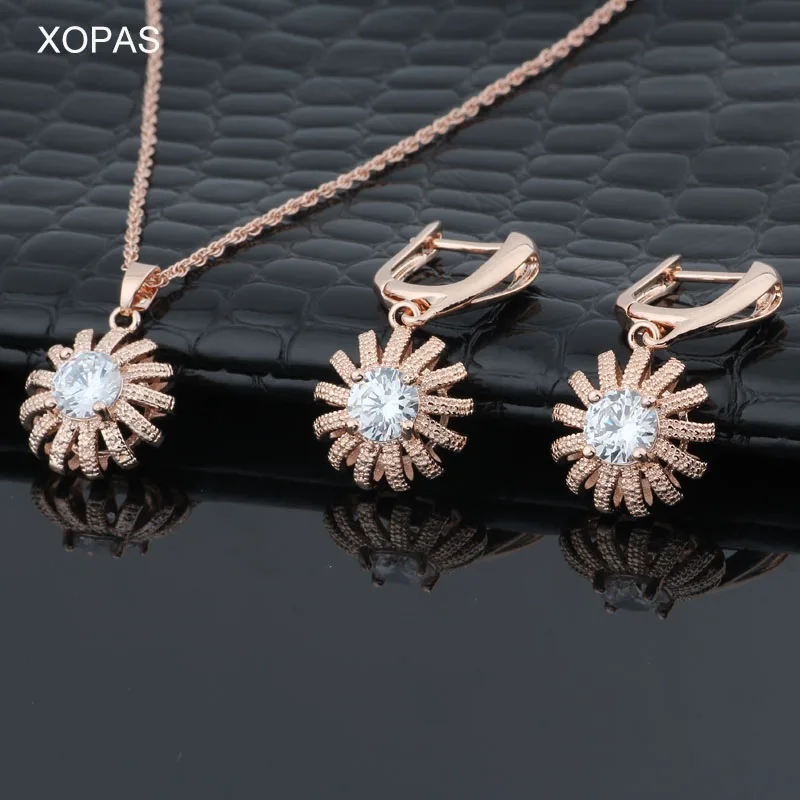 Женские Подарочные Наборы украшений XOPAS колье и серьги цвета розового золота 585