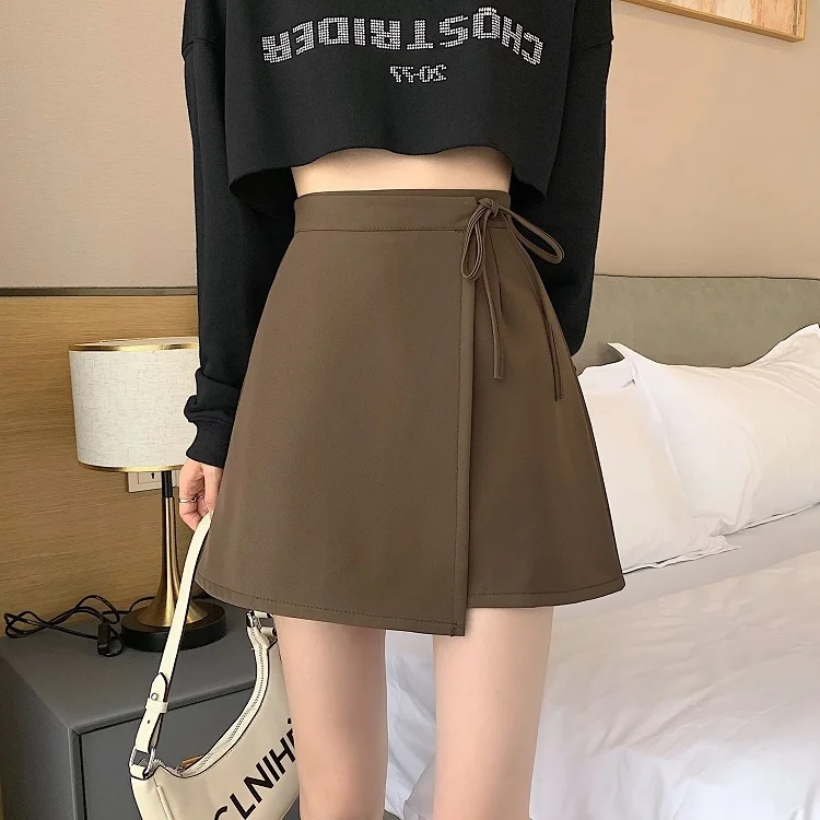 Юбка-трапеция женская с завышенной талией универсальная модная бандажная юбка