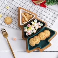 creative christmas tree shaped snack bowl ceramic multipurpose household grid small plate appetizer nut french fries cake stand