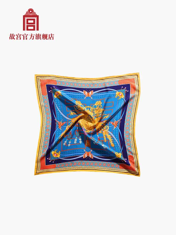 

Imperial Palace Phoenix Butterfly Art Square Scarf Silkworm Silk Scarf Gift Birthday Gift Imperial PalaceAutumn apricot yellow