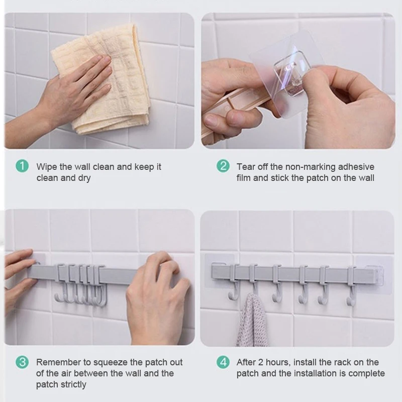 

6 Rows Of Wall Hooks Self-adhesive Kitchen Bathroom Wall Suction Viscosity Door Hanger Hooks HVR88